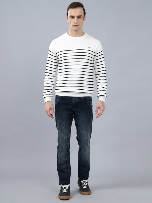 Men's Ivory Striped Full Sleeve Sweater