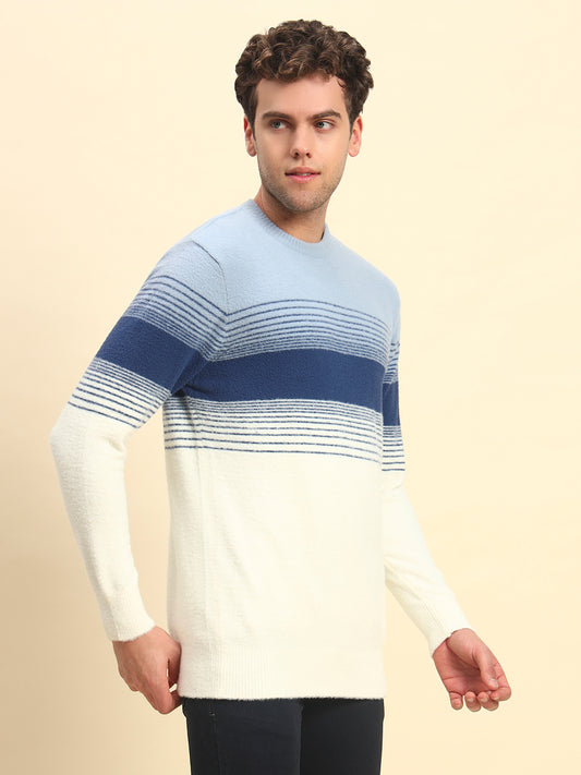 Sweater for Men | Winter Wear Acrylic Fabric Pull-On Closure Round Neck Regular Fit Striped Pattern