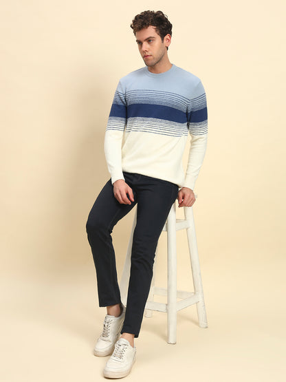 Sweater for Men | Winter Wear Acrylic Fabric Pull-On Closure Round Neck Regular Fit Striped Pattern