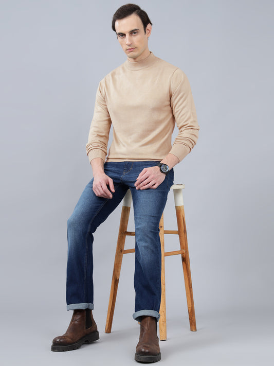 Men's Beige Solid Full Sleeve Sweater