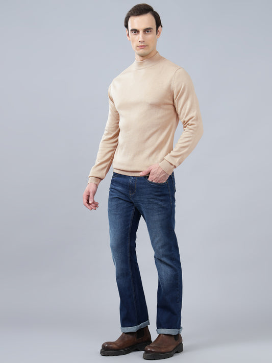 Men's Beige Solid Full Sleeve Sweater