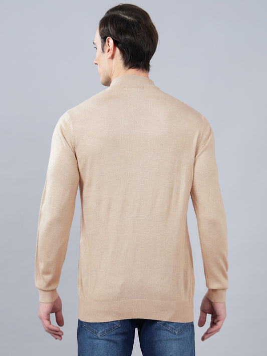 Men's Beige Solid Full Sleeve Sweater