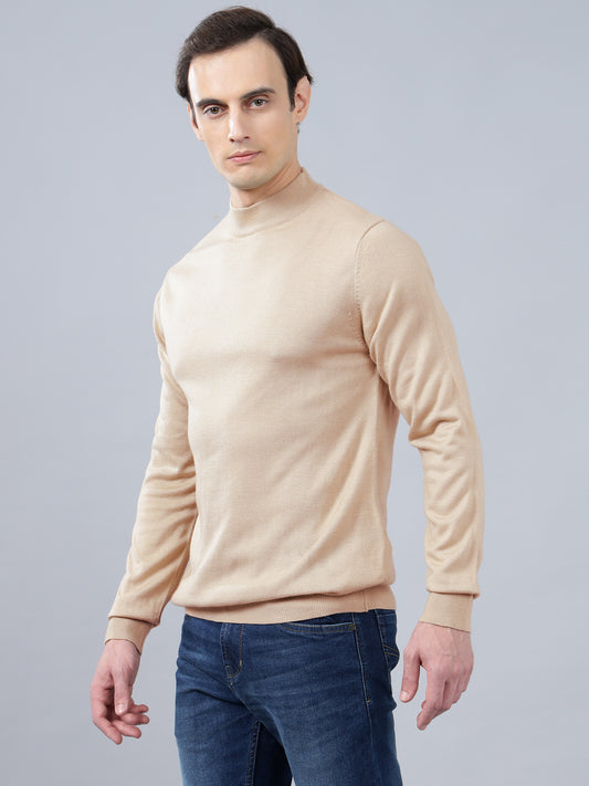 Men's Beige Solid Full Sleeve Sweater