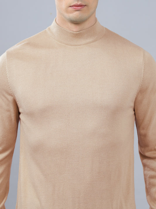 Men's Beige Solid Full Sleeve Sweater