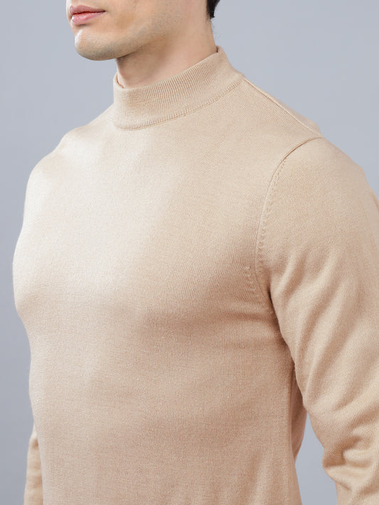 Men's Beige Solid Full Sleeve Sweater