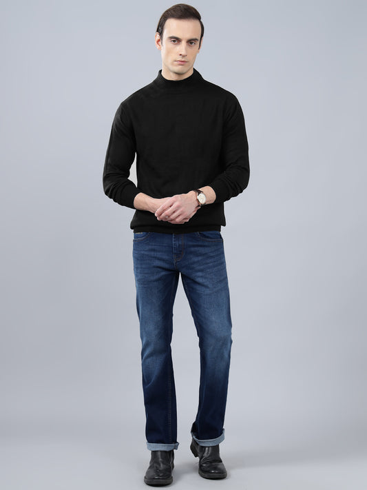 Men's Solid Black Full Sleeve Sweater