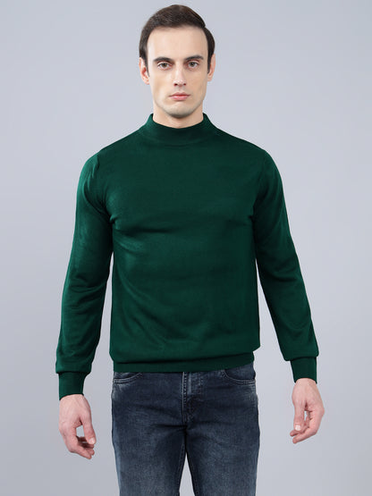 Men's Solid Dark Green Full Sleeve Sweater