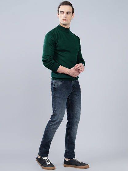 Men's Solid Dark Green Full Sleeve Sweater