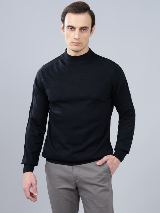 Men's Navy Blue Solid Full Sleeve Sweater