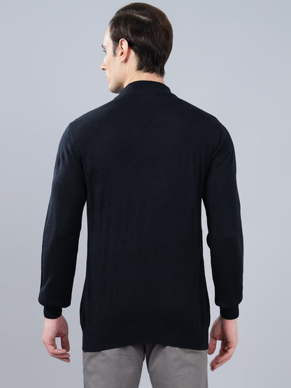 Men's Navy Blue Solid Full Sleeve Sweater