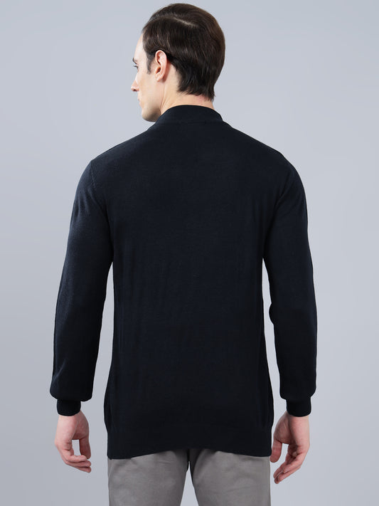 Men's Navy Blue Solid Full Sleeve Sweater