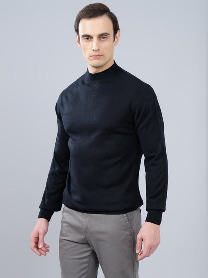 Men's Navy Blue Solid Full Sleeve Sweater