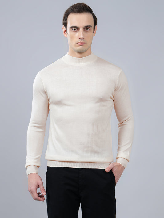 Men's Solid White Full Sleeve Sweater
