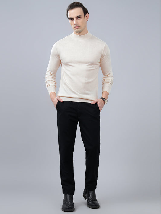 Men's Solid White Full Sleeve Sweater