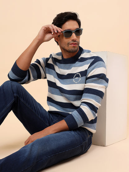 Sweater for Men | Winter Wear Acrylic Fabric Pull-On Closure Round Neck Regular Fit Striped Pattern