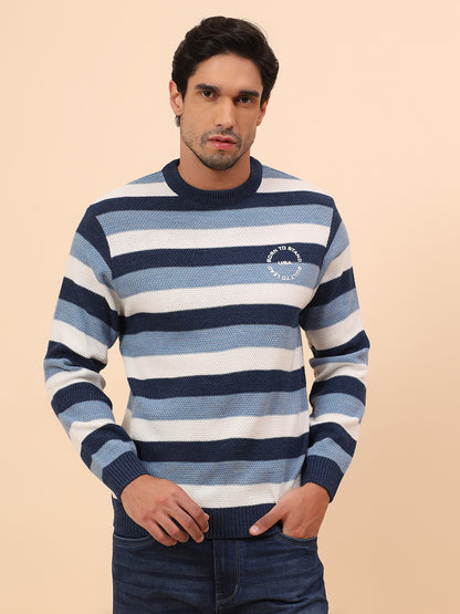 Sweater for Men | Winter Wear Acrylic Fabric Pull-On Closure Round Neck Regular Fit Striped Pattern