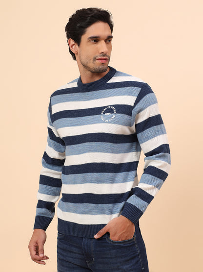 Sweater for Men | Winter Wear Acrylic Fabric Pull-On Closure Round Neck Regular Fit Striped Pattern