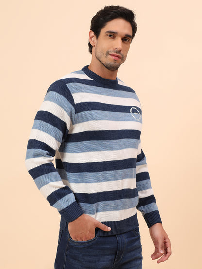 Sweater for Men | Winter Wear Acrylic Fabric Pull-On Closure Round Neck Regular Fit Striped Pattern
