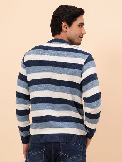 Sweater for Men | Winter Wear Acrylic Fabric Pull-On Closure Round Neck Regular Fit Striped Pattern