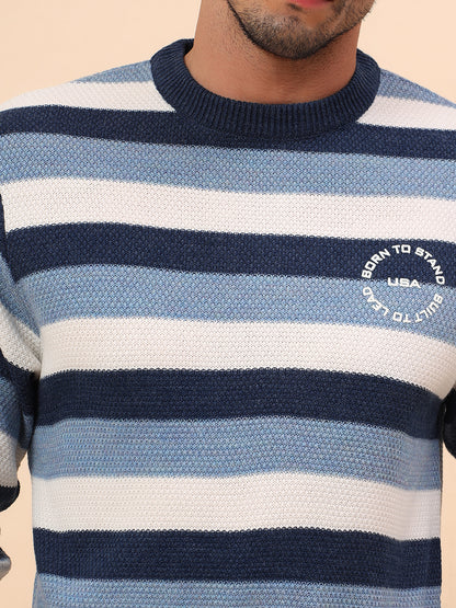 Sweater for Men | Winter Wear Acrylic Fabric Pull-On Closure Round Neck Regular Fit Striped Pattern