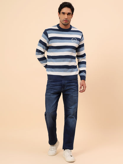 Sweater for Men | Winter Wear Acrylic Fabric Pull-On Closure Round Neck Regular Fit Striped Pattern
