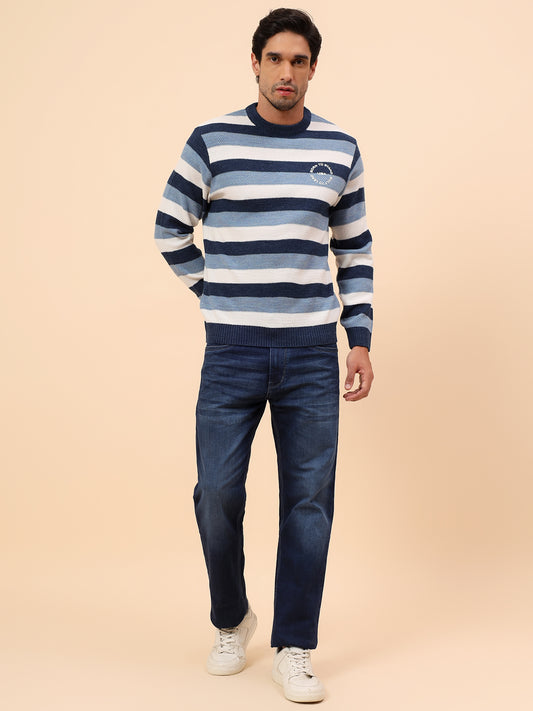 Sweater for Men | Winter Wear Acrylic Fabric Pull-On Closure Round Neck Regular Fit Striped Pattern