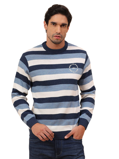Sweater for Men | Winter Wear Acrylic Fabric Pull-On Closure Round Neck Regular Fit Striped Pattern