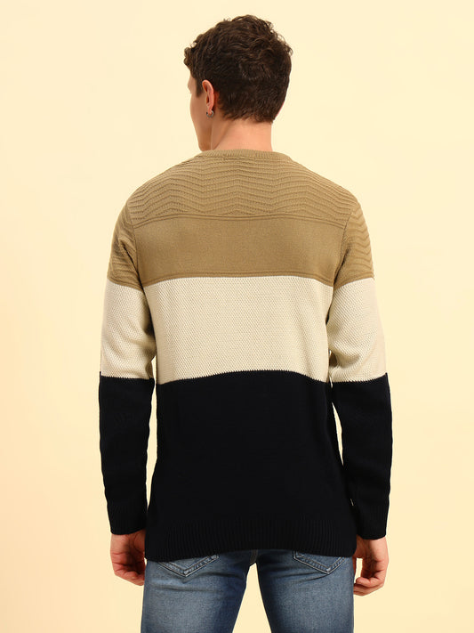 Sweater for Men | Winter Wear Acrylic Fabric Pull-On Closure Round Neck Regular Fit Colour Block Pattern