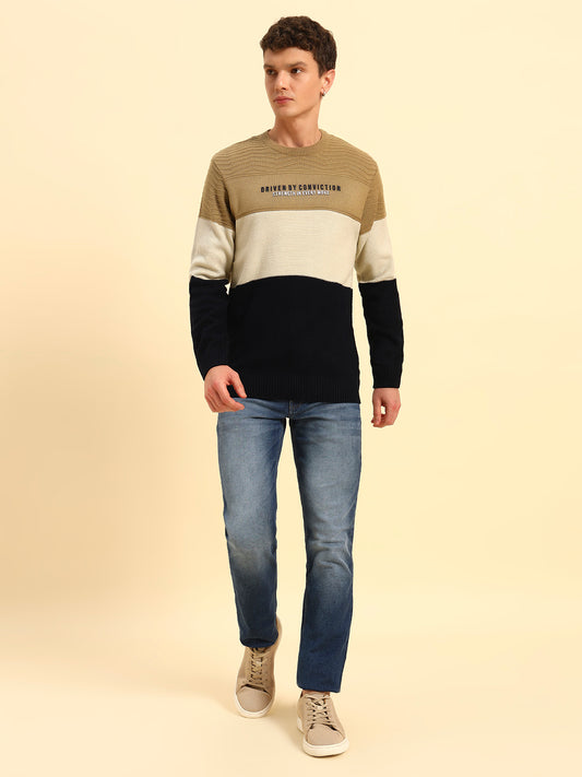 Sweater for Men | Winter Wear Acrylic Fabric Pull-On Closure Round Neck Regular Fit Colour Block Pattern