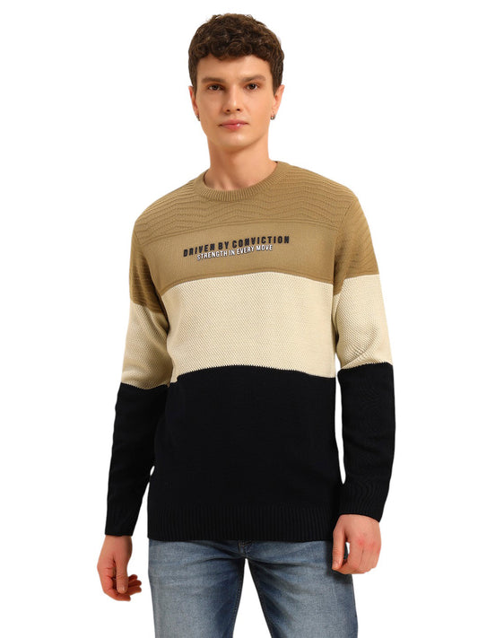 Sweater for Men | Winter Wear Acrylic Fabric Pull-On Closure Round Neck Regular Fit Colour Block Pattern