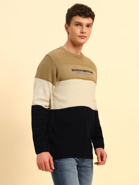 Sweater for Men | Winter Wear Acrylic Fabric Pull-On Closure Round Neck Regular Fit Colour Block Pattern