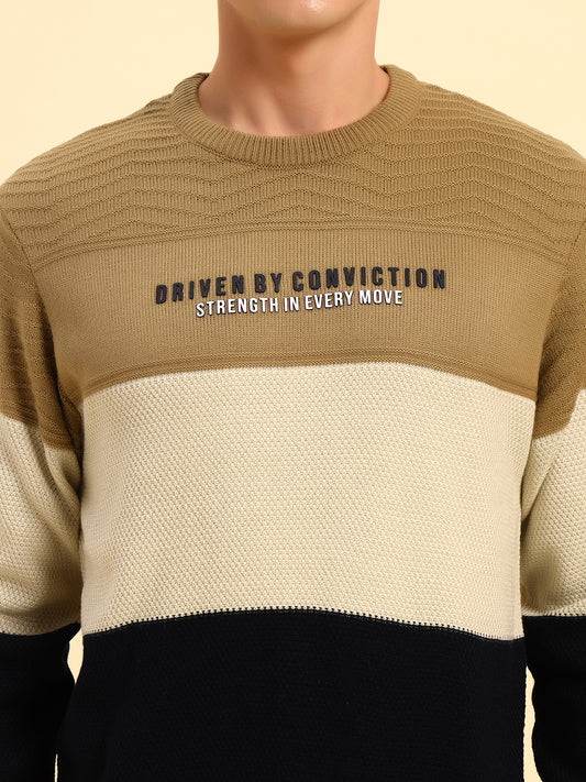 Sweater for Men | Winter Wear Acrylic Fabric Pull-On Closure Round Neck Regular Fit Colour Block Pattern