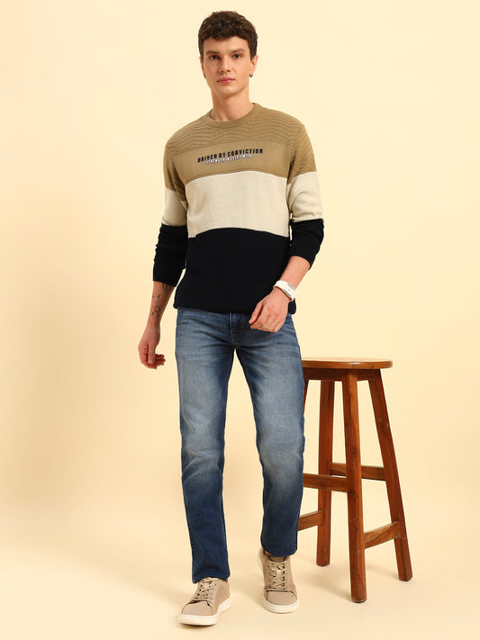 Sweater for Men | Winter Wear Acrylic Fabric Pull-On Closure Round Neck Regular Fit Colour Block Pattern