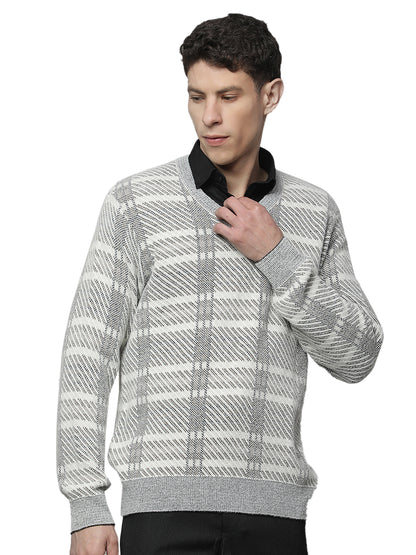 Sweater for Men | Winter Wear 100 % ACRYLIC Fabric Pull-On Closure V-NECK Regular Fit JACQUARD Pattern