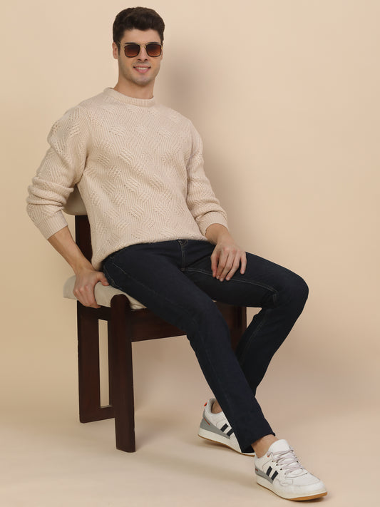 Sweater for Men | Winter Wear Acrylic Fabric Pull-On Closure Round Neck Regular Fit Self Design Pattern
