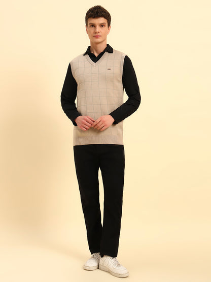 Sweater for Men | Winter Wear Acrylic Fabric Pull-On Closure V-Neck Regular Fit Checkered Pattern