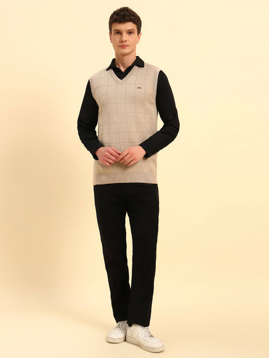 Sweater for Men | Winter Wear Acrylic Fabric Pull-On Closure V-Neck Regular Fit Checkered Pattern