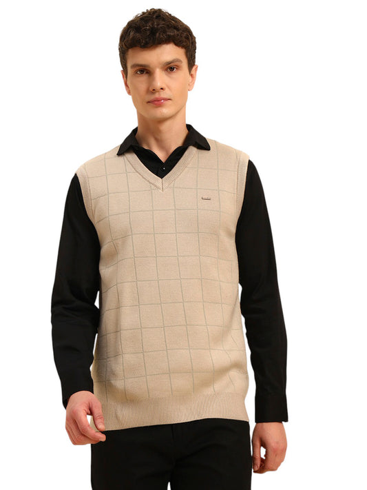Sweater for Men | Winter Wear Acrylic Fabric Pull-On Closure V-Neck Regular Fit Checkered Pattern