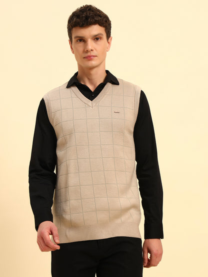 Sweater for Men | Winter Wear Acrylic Fabric Pull-On Closure V-Neck Regular Fit Checkered Pattern