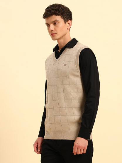 Sweater for Men | Winter Wear Acrylic Fabric Pull-On Closure V-Neck Regular Fit Checkered Pattern