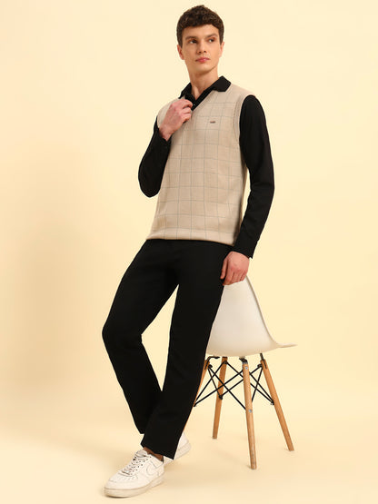 Sweater for Men | Winter Wear Acrylic Fabric Pull-On Closure V-Neck Regular Fit Checkered Pattern