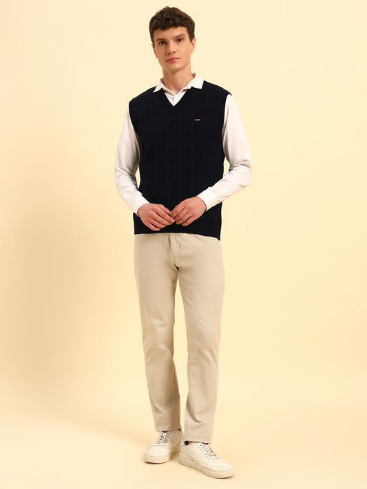 Sweater for Men | Winter Wear Acrylic Fabric Pull-On Closure V-Neck Regular Fit Checkered Pattern