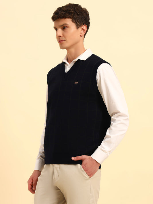 Sweater for Men | Winter Wear Acrylic Fabric Pull-On Closure V-Neck Regular Fit Checkered Pattern