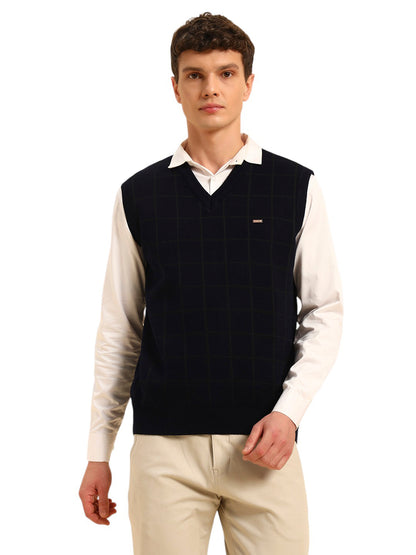 Sweater for Men | Winter Wear Acrylic Fabric Pull-On Closure V-Neck Regular Fit Checkered Pattern