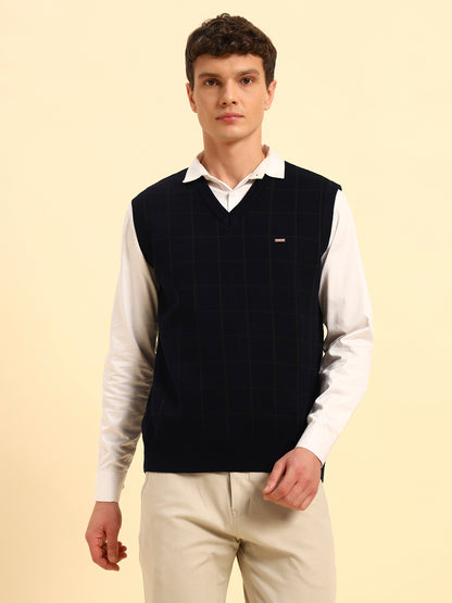 Sweater for Men | Winter Wear Acrylic Fabric Pull-On Closure V-Neck Regular Fit Checkered Pattern