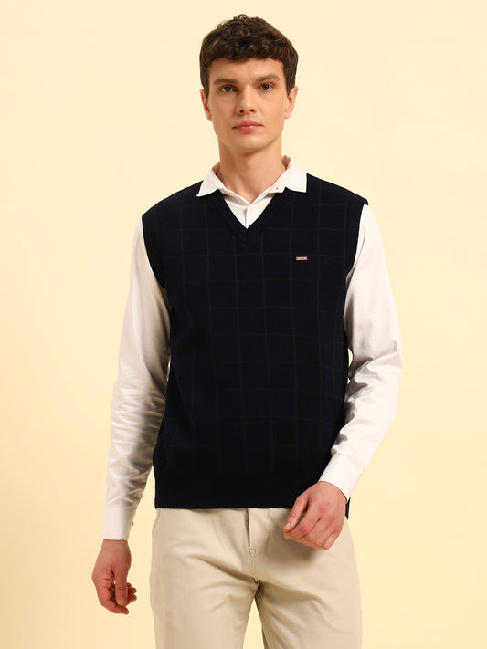 Sweater for Men | Winter Wear Acrylic Fabric Pull-On Closure V-Neck Regular Fit Checkered Pattern
