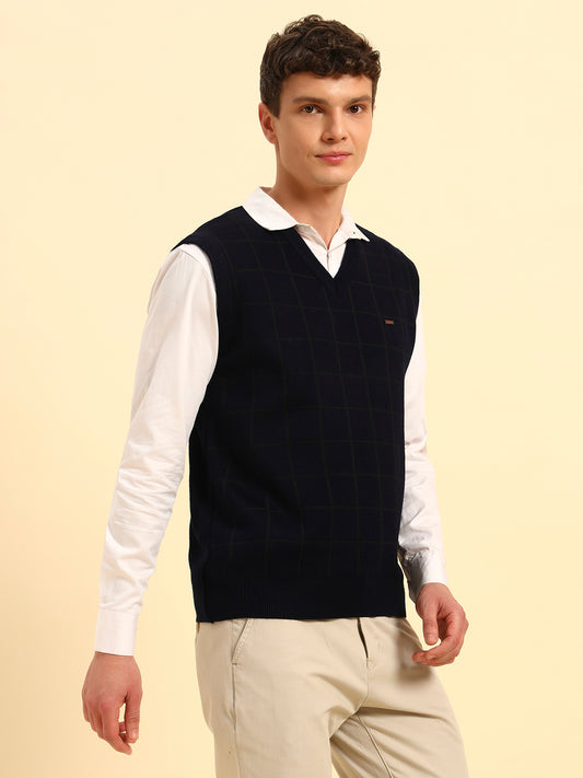 Sweater for Men | Winter Wear Acrylic Fabric Pull-On Closure V-Neck Regular Fit Checkered Pattern