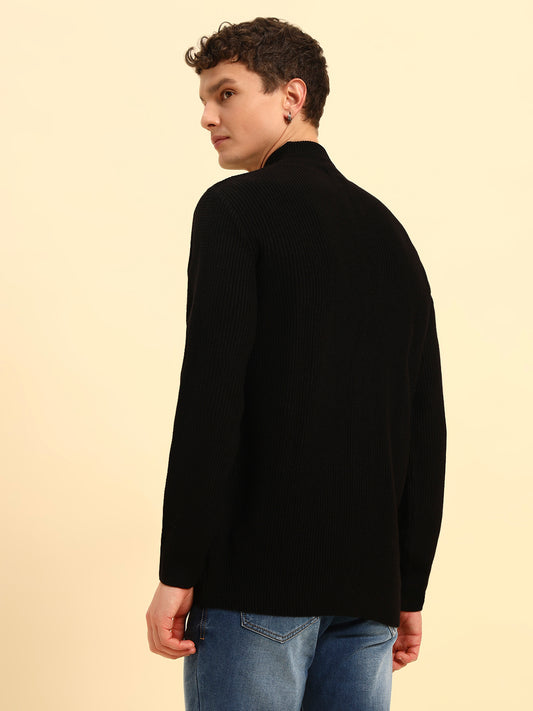 Sweater for Men | Winter Wear Acrylic Fabric Zipper Closure Mock Neck Regular Fit Self Design Pattern