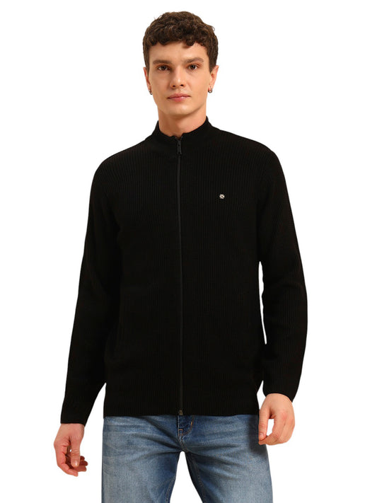 Sweater for Men | Winter Wear Acrylic Fabric Zipper Closure Mock Neck Regular Fit Self Design Pattern