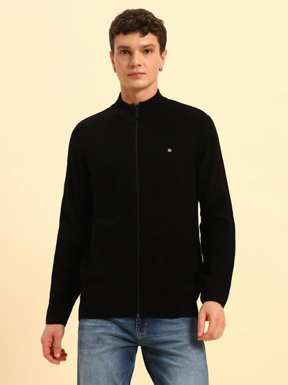 Sweater for Men | Winter Wear Acrylic Fabric Zipper Closure Mock Neck Regular Fit Self Design Pattern